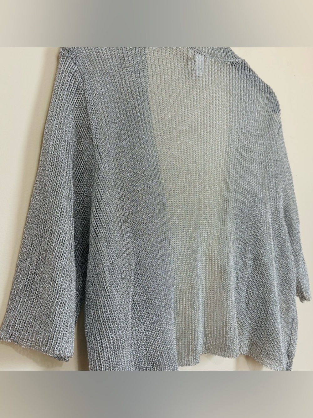 Chico's preppy slouchy silver metallic open front short sleeve crop cardigan L - Picture 8 of 15